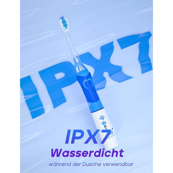 Seago Elektrische Zahnbürste Kinder mit 8 Extra Weiche Aufsteckbürste und 4 Persönliche Modi, LED Licht, Smart Timer, IPX7 Wasserdicht, Kinder Schallzahnbürste ab 3 Jahre, SG977(Blau)