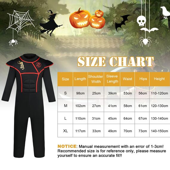 Aomig Ninja Kostüm Set für Kinder - 13-Teiliges Kinderkostüm, Anzug für Jungen und Mädchen, Zubehör für Halloween, Verkleidung, Karneval, Party, Cosplay - Rot Schwarz