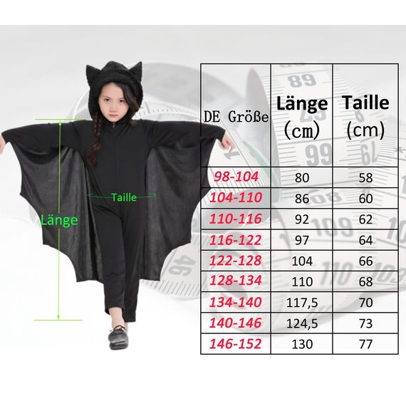 Seawhisper Fledermaus Kostüm Kinder Mädchen Junge Fledermauskostüm Vampir Fasching Karneval Faschingskostüme Karnevalskostüme Halloween 146