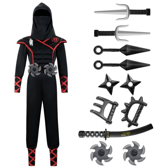 Spooktacular Creations Jungen Ninja Kostüm für Kinder mit Ninja Dolchen und Wurfsternen, Halloween Dress Up Party Karneval
