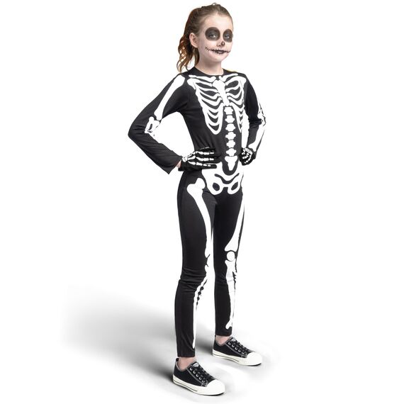 Spooktacular Creations Kinder Skelettkostüm, Unisex Glow im dunklen Skelett Overall mit Handschuhen für Jungen, Girls Halloween Dress Up, Rollenspiel, Cosplay Party