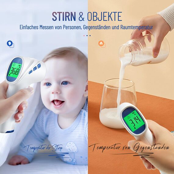 Fieberthermometer kontaktlos für Babys Kinder und Erwachsene, Infrarot-Stirnthermometer mit Fieberalarm, LCD-Display, sofortige genaue Messwerte, Weiß_Blau