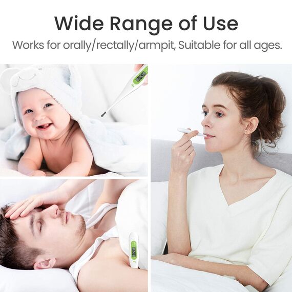 Digitales Fieberthermometer, Rektal, Oral, Achselthermometer Fieber Thermometer für Baby Kinder Erwachsene, Genaue und Schnelle Ablesungen, Wasserdichte Sonde (grasgrün-2 packungen)