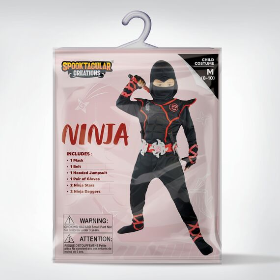 Spooktacular Creations Jungen Ninja Kostüm für Kinder mit Ninja Dolchen und Wurfsternen, Halloween Dress Up Party Karneval
