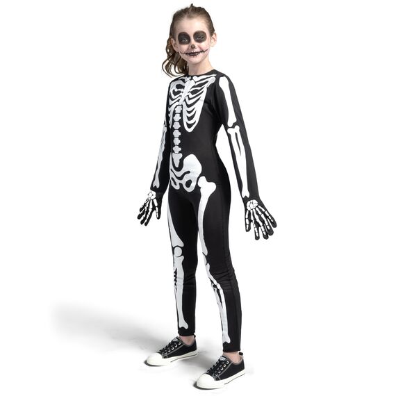 Spooktacular Creations Kinder Skelettkostüm, Unisex Glow im dunklen Skelett Overall mit Handschuhen für Jungen, Girls Halloween Dress Up, Rollenspiel, Cosplay Party