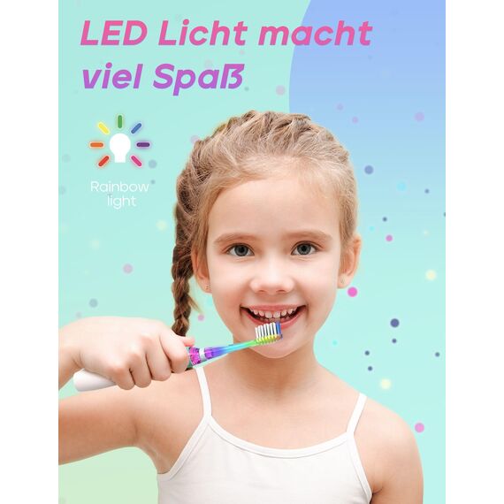 Seago Elektrische Zahnbürste Kinder mit 8 Extra Weiche Aufsteckbürste und 4 Persönliche Modi, LED Licht, Smart Timer, IPX7 Wasserdicht, Kinder Schallzahnbürste ab 3 Jahre, SG977(Grün)