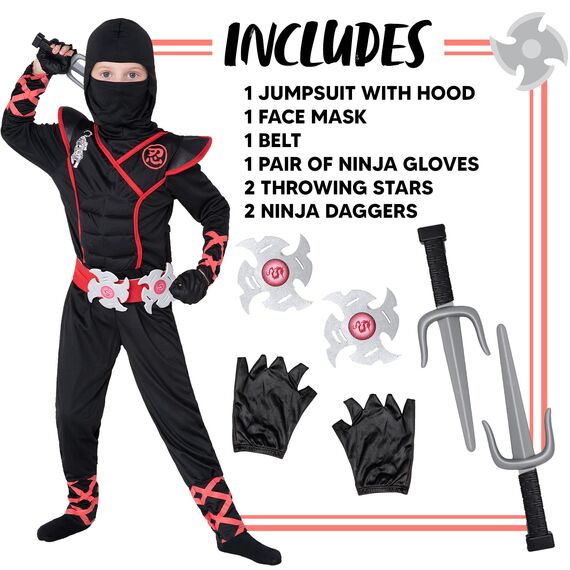 Spooktacular Creations Jungen Ninja Kostüm für Kinder mit Ninja Dolchen und Wurfsternen, Halloween Dress Up Party Karneval