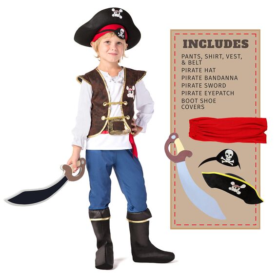 Spooktacular Creations Piratenkostüm für Jungen, für Kinder, Kostüm für Rollenspiele, Deluxe-Kostüm-Set, Größe S