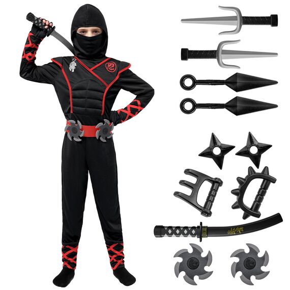 Spooktacular Creations Jungen Ninja Kostüm für Kinder mit Ninja Dolchen und Wurfsternen, Halloween Dress Up Party Karneval