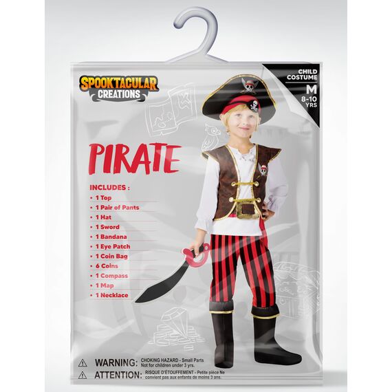 Spooktacular Creations Piratenkostüm für Kinder, Jungen, klassisches braunes Piraten-Outfit-Deluxe-Set mit Spielzeugzubehör für Kleinkinder, Halloween, Rollenspiel-Mottoparty (3T, 3–4 Jahre)