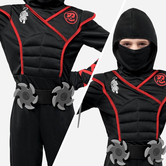 Spooktacular Creations Jungen Ninja Kostüm für Kinder mit Ninja Dolchen und Wurfsternen, Halloween Dress Up Party Karneval