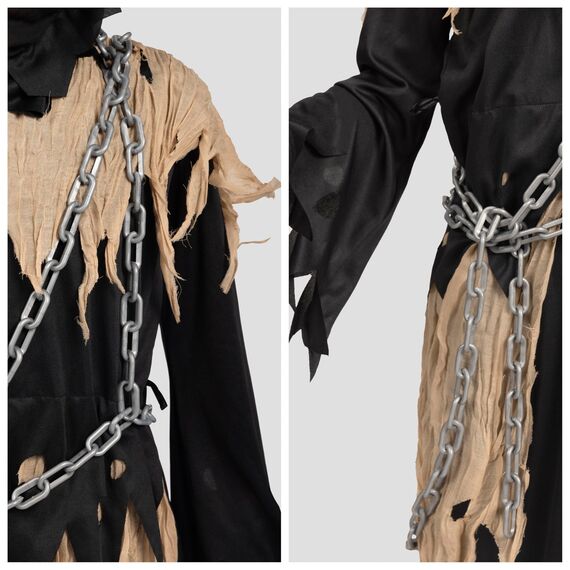 Spooktacular Creations Kinder Sensenmann Kostüm, Glühende Augen Sensenmann Kostüm für Jungen, Gruseliges Phantom Schwarzer Sensenmann Halloween Dress Up-XL