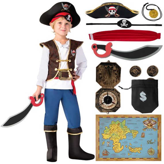 Spooktacular Creations Piratenkostüm für Jungen, für Kinder, Kostüm für Rollenspiele, Deluxe-Kostüm-Set, Größe L