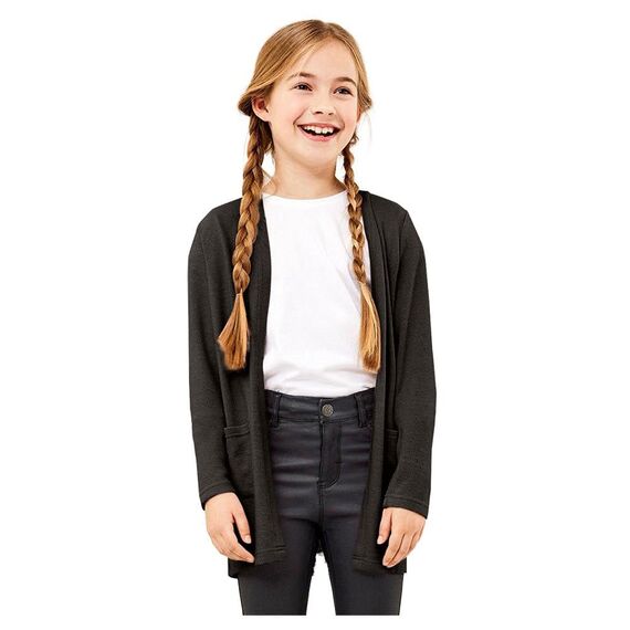NAME IT Girl's NKFVICTI LS Knit Card L NOOS Strickjacke, Black, 158/164