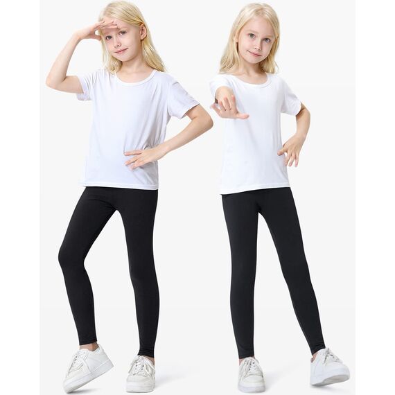 Domee Mädchen Leggings Lang Hosen Baumwoll Einfarbig 3er-Pack Schwarz 152-158 (Herstellergröße 160)