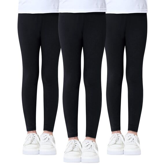 Domee Mädchen Leggings Lang Hosen Baumwoll Einfarbig 3er-Pack Schwarz 152-158 (Herstellergröße 160)