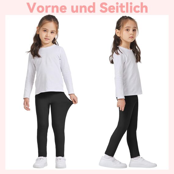AMIYOYO 2er Pack Mädchen Leggings High Waist Lang Sportsleggins Weiche Sport Leggings Elastisch Fitness Hose Bequem Tanzhose Basic für Kinder