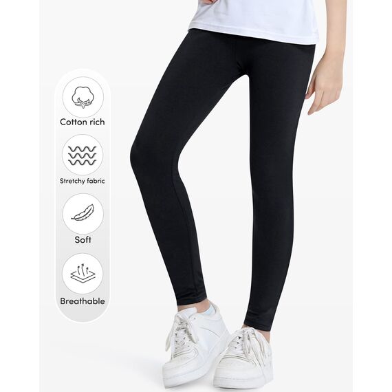 Domee Mädchen Leggings Lang Hosen Baumwoll Einfarbig 3er-Pack Schwarz 152-158 (Herstellergröße 160)