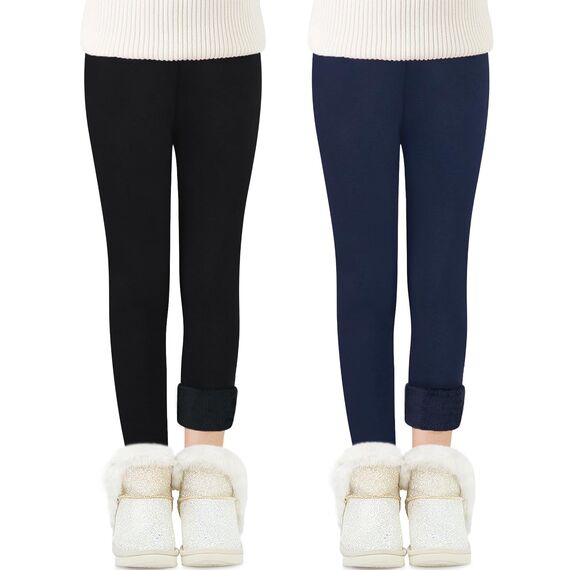 Adorel Mädchen Thermo Leggings Gefüttert Winter Baumwolle Thermohosen 2er-Pack Schwarz, Marine 134-140 EU (Herstellergröße 150)