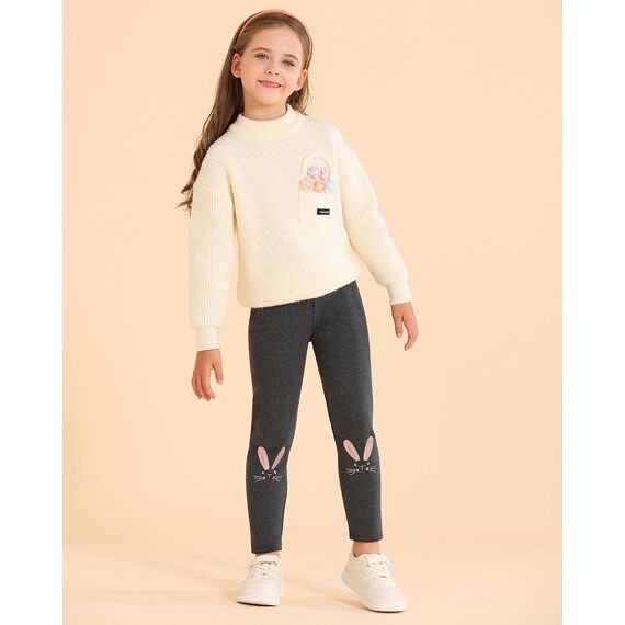 Adorel Mädchen Thermo Leggings Gefüttert Baumwolle Stickerei Winter Warm Hosen Dunkelgraue Einzelne 116-122 EU (Herstellergröße 120)
