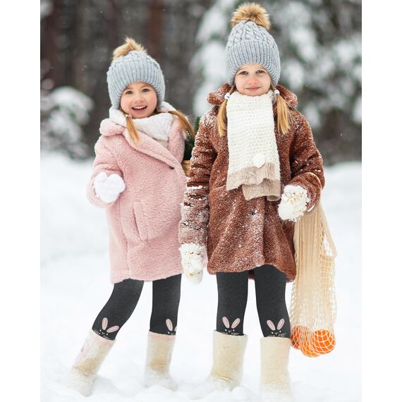 Domee Mädchen Leggings Gefüttert Thermohose Warme Winter Baumwolle Bestickter Hase Grau 104-110 (Herstellergröße 110)