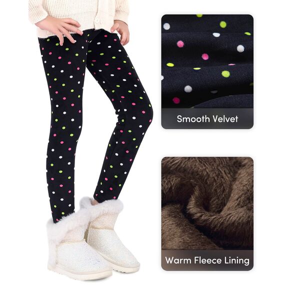 Domee Mädchen Leggings Gefüttert Thermoleggings Winter Warme Hosen 2er-Pack Sterne und Punkte 134-140 (Herstellergröße 140)