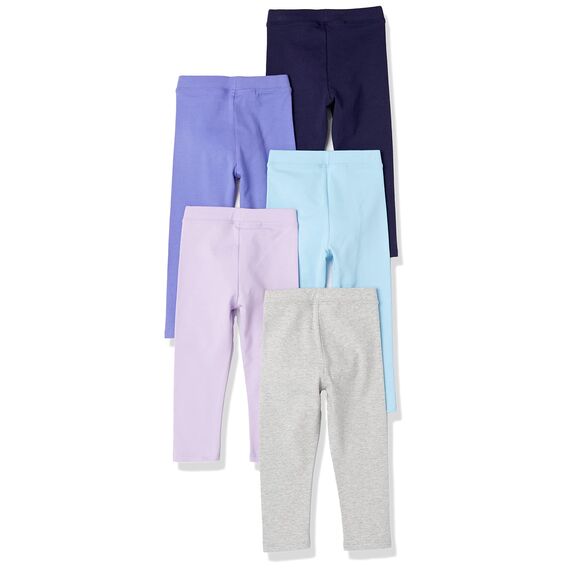 Amazon Essentials Mädchen Leggings, 5er-Pack, Aquablau/Grau/Lila/Marineblau/Purpur, 5 Jahre