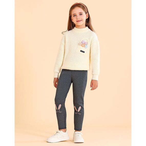 Adorel Mädchen Thermo Leggings Gefüttert Baumwolle Stickerei Winter Warm Hosen Dunkelgraue Einzelne 116-122 EU (Herstellergröße 120)