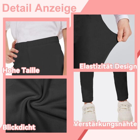 AMIYOYO 2er Pack Mädchen Leggings High Waist Lang Sportsleggins Weiche Sport Leggings Elastisch Fitness Hose Bequem Tanzhose Basic für Kinder