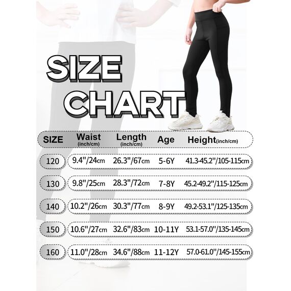 Monbessi Sportleggins Kinder Mädchen mit Handytasche Sporthose Hohe Taille Turnleggins Mädchen Lang für Gym Yoga Gymnastik(140, Schwarz)