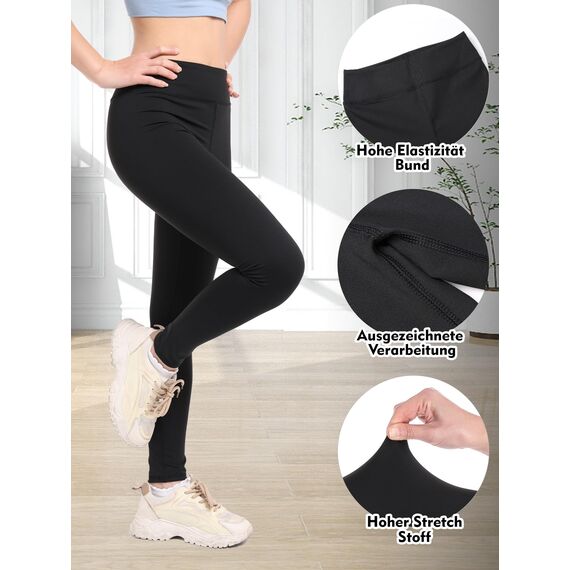 Aiseyi Sportleggins Kinder Mädchen Komfortable Sporthose Sport Leggings Lang Yoga Leggings für Jogging Training Sportunterricht Schwarz 150