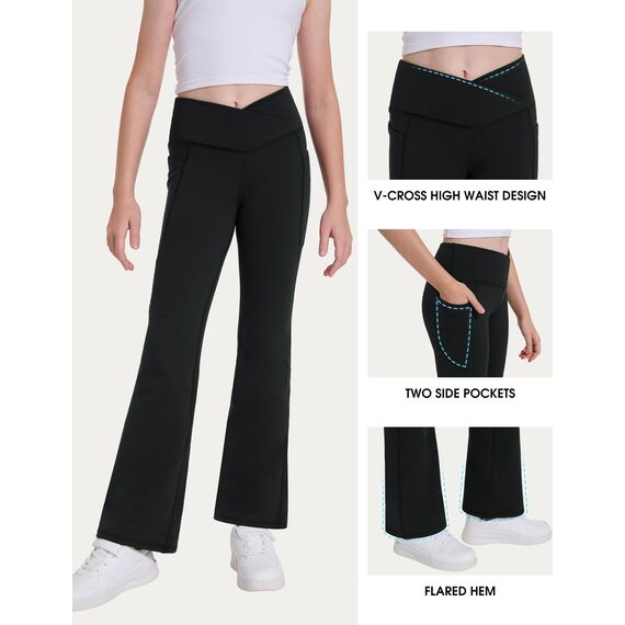 Desol Thermo Kreuzdesign Schlaghose Mädchen mit Taschen für Teenager Thermoleggings Kinder für Sport und Yoga Sporthose Mädchen Ideale Gymnastikhose und Jogginghose