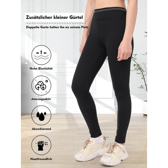 Aiseyi Sportleggins Kinder Mädchen Komfortable Sporthose Sport Leggings Lang Yoga Leggings für Jogging Training Sportunterricht Schwarz 150