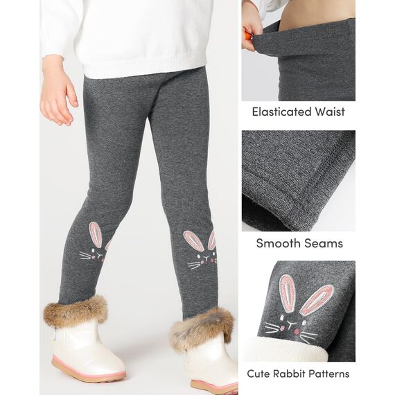 Adorel Mädchen Thermo Leggings Gefüttert Baumwolle Stickerei Winter Warm Hosen Dunkelgraue Einzelne 116-122 EU (Herstellergröße 120)