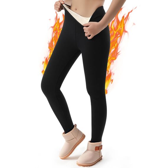 Aiseyi Thermoleggings Mädchen Eingedickt Thermo Leggings Baumwolle Gefütterte Leggings Kinder Winter Warm Leggings Winterhose Schwarz 140
