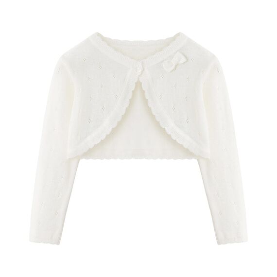 Adorel Mädchen Cardigan Festlich Langarm Rundhalsauschnitt Bolero Strickjacke Cremeweiß 8-10 Jahre (Herstellergröße 140)