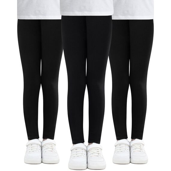Adorel Mädchen Leggings Baumwolle Lang Unifarbe Leggins Hosen 3er-Pack Schwarz 134-140 EU (Herstellergröße 140)