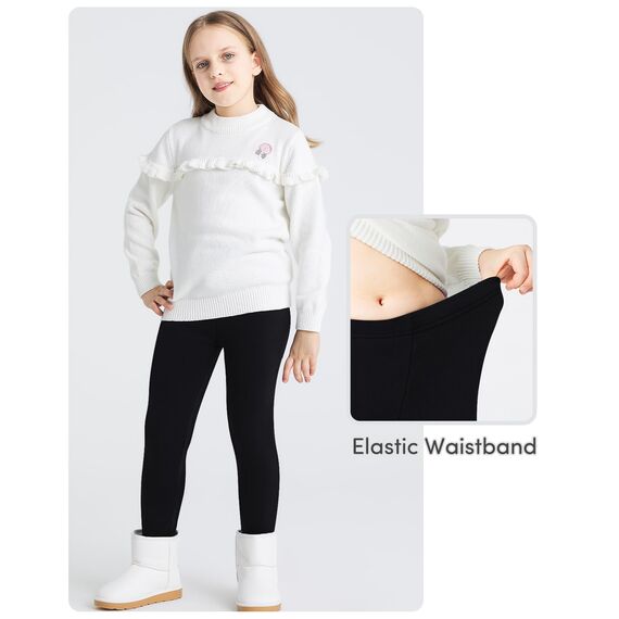 Adorel Mädchen Thermo Leggings Baumwolle Gefütterte Winter Warme Dicke Hosen Schwarz 146-152 EU (Herstellergröße 160)