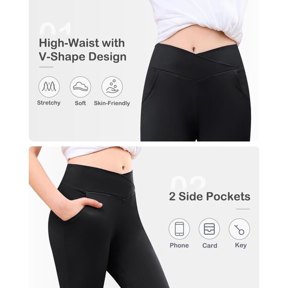 Domee Mädchen Leggings Schlaghose Flared Ausgestellte Leggings Sporthose Schwarze Nacht 146 (Herstellergröße 150)