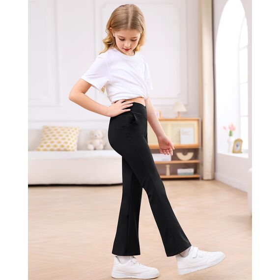 Domee Mädchen Leggings Schlaghose Flared Ausgestellte Leggings Sporthose Schwarze Nacht 146 (Herstellergröße 150)