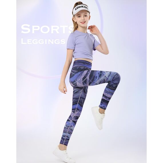 Domee Mädchen Sport Leggings Sporthose Turnhose Gymnastik Fitness Bunte Lila 122-128 (Herstellergröße 130)