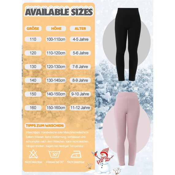 Aiseyi Thermoleggings Mädchen Eingedickt Thermo Leggings Baumwolle Gefütterte Leggings Kinder Winter Warm Leggings Winterhose Schwarz 140