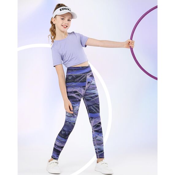 Domee Mädchen Sport Leggings Sporthose Turnhose Gymnastik Fitness Bunte Lila 122-128 (Herstellergröße 130)