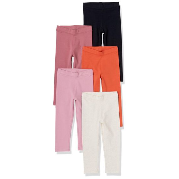 Amazon Essentials Mädchen Leggings, 5er-Pack, Elfenbein/Orange/Rosa/Schwarz/Zartrosa, 11-12 Jahre