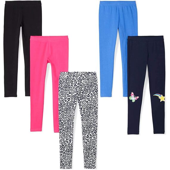 Spotted Zebra Big Girls' 5-Pack Leggings, Hearts, XX-Large (14)