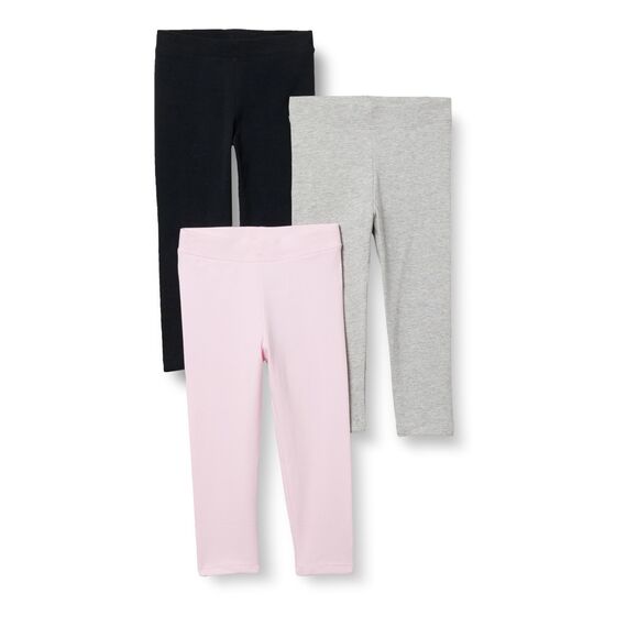 Amazon Essentials Mädchen Leggings, 3er-Pack, Grau Meliert/Hellrosa/Schwarz, 5 Jahre