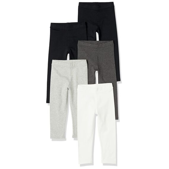 Amazon Essentials Mädchen Leggings, 5er-Pack, Hellgrau/Kohlegrau/Schwarz/Weiß, 11-12 Jahre