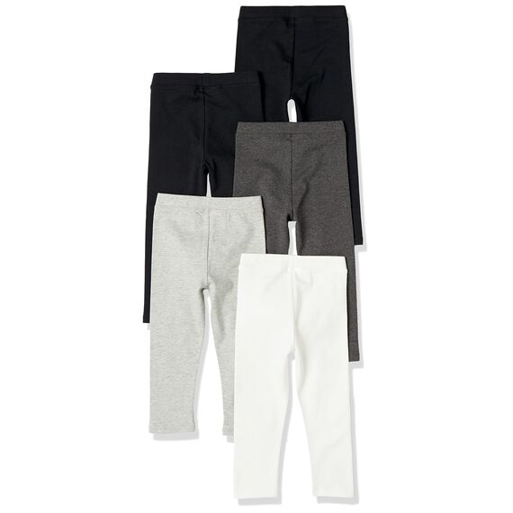 Amazon Essentials Mädchen Leggings, 5er-Pack, Hellgrau/Kohlegrau/Schwarz/Weiß, 11-12 Jahre