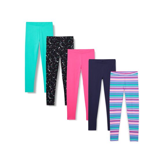 Spotted Zebra Big Girls' 5-Pack Leggings, Starburst, Large (10)