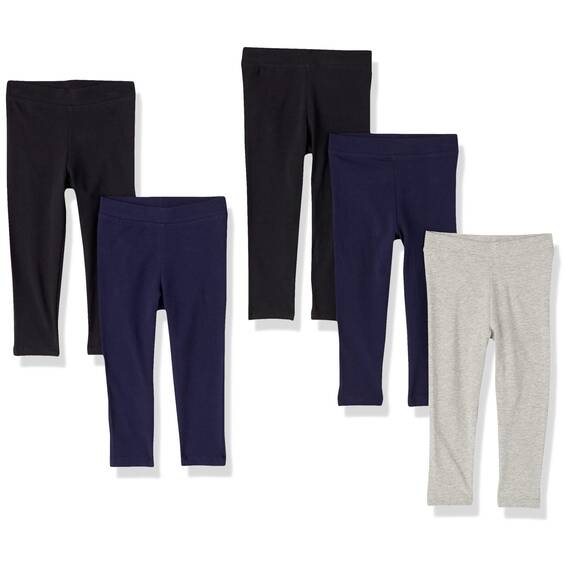 Amazon Essentials Mädchen Leggings, 5er-Pack, Grau Meliert/Marineblau/Schwarz, 4 Jahre
